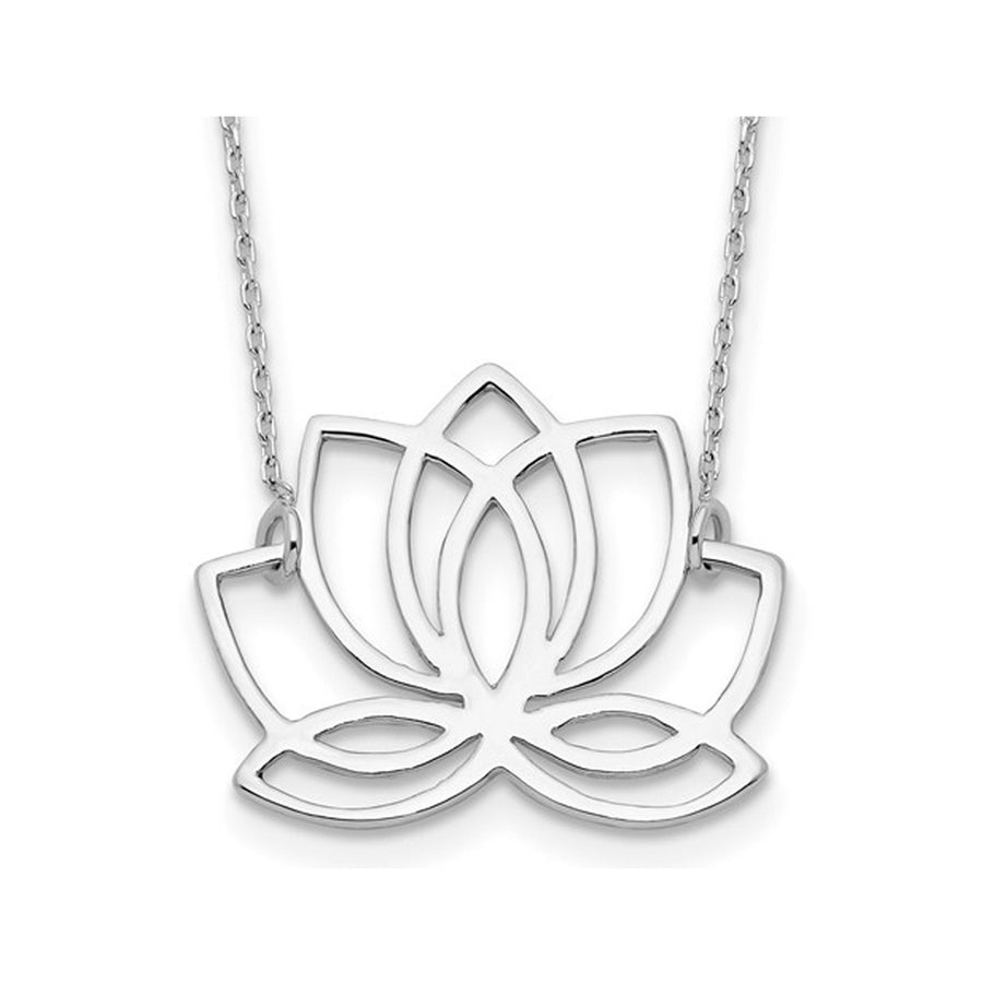 Sterling Silver Rhodium-plated Polished Lotus Flower 18 inch Necklace Image 1