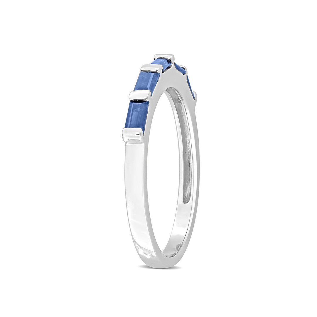 7/8 Carat (ctw) Blue Sapphire Ring Band in 10K White Gold Image 4