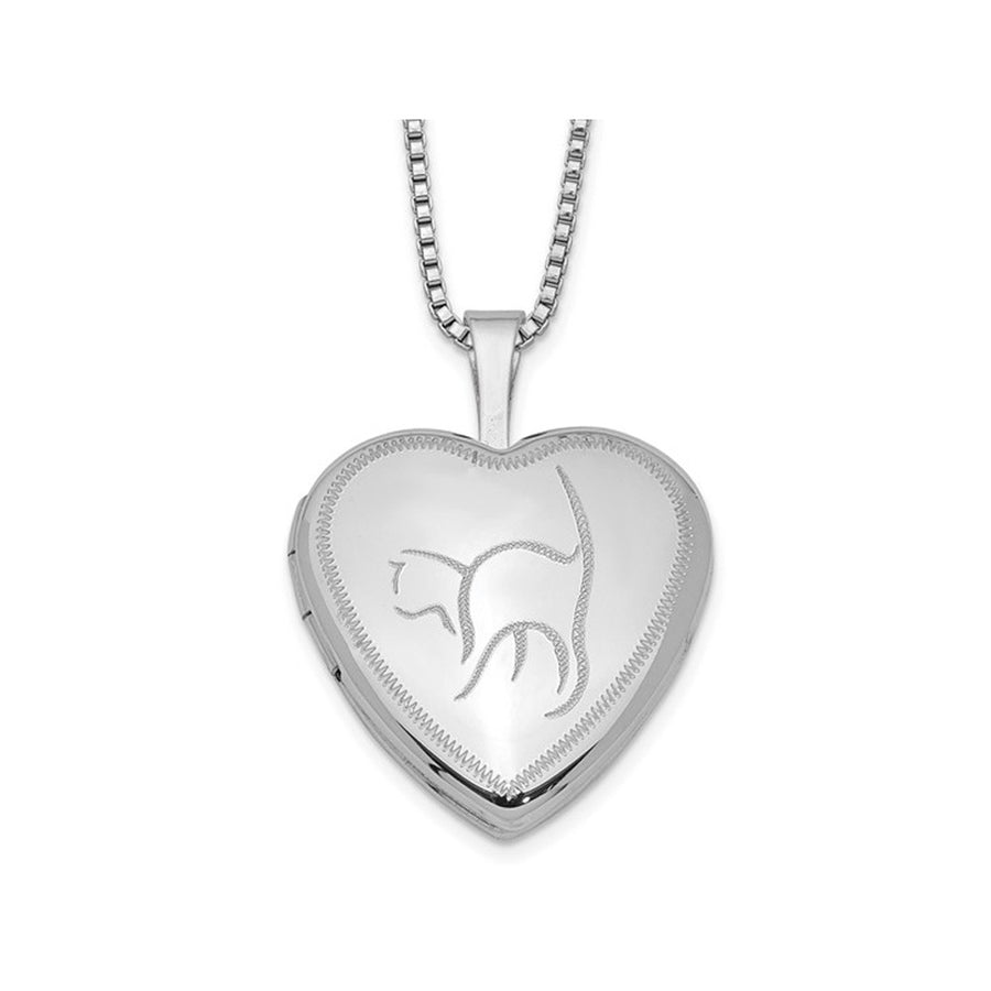 Sterling Silver Cat Heart Locket Necklace with Chain Image 1