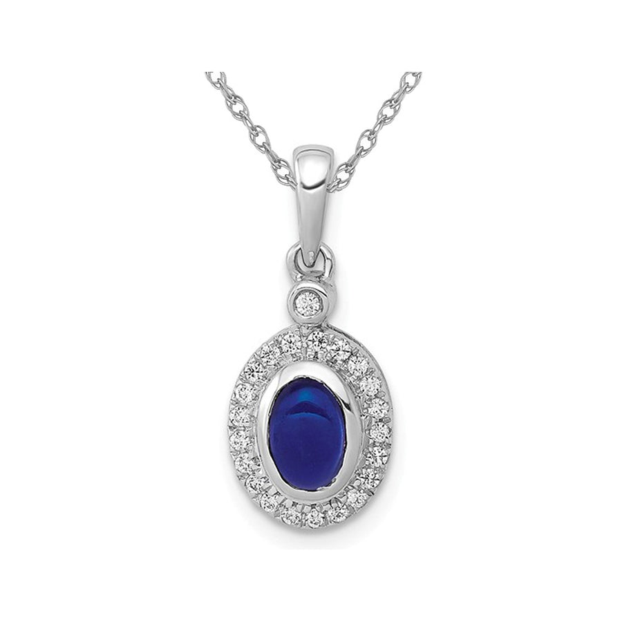 3/5 Carat (ctw) Natural Cabachon Blue Sapphire Drop Pendant Necklace in 14K White Gold with Diamonds Image 1