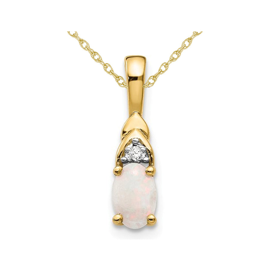 1/3 Carat (ctw) Natural Opal Pendant Necklace in 14K Yellow Gold with Chain Image 1
