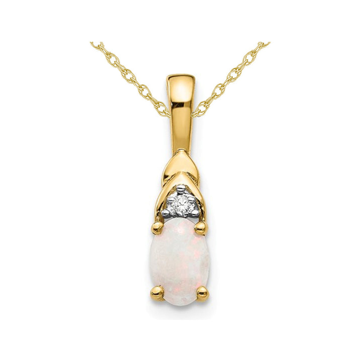 1/3 Carat (ctw) Natural Opal Pendant Necklace in 14K Yellow Gold with Chain Image 1