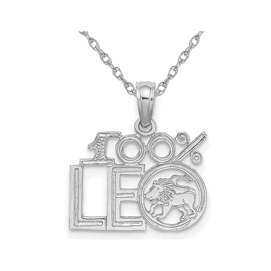 14K White Gold 100% LEO Charm Zodiac Astrology Pendant Necklace with Chain Image 1