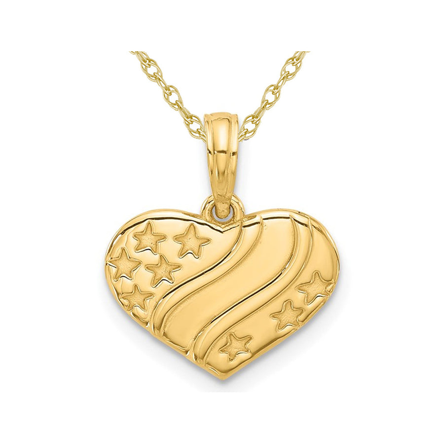 14K Yellow Gold Heart with Stars Charm Pendant Necklace and Chain Image 1