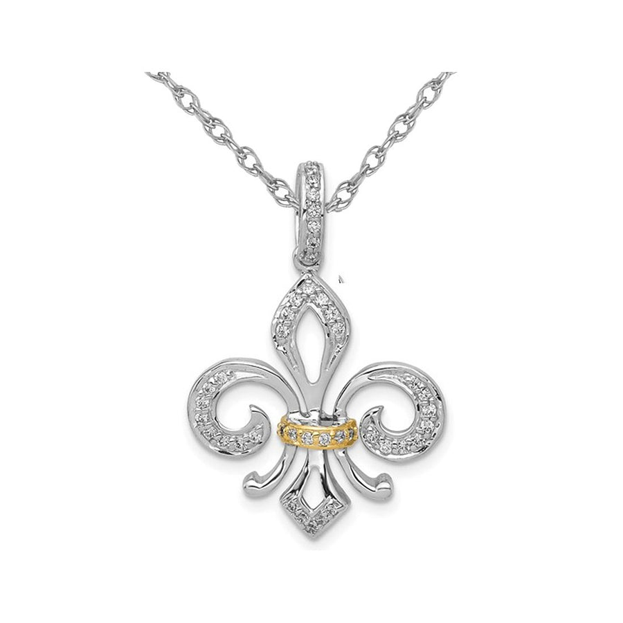 1/5 Carat (ctw) Diamond Fleur De Lis Pendant Necklace in 14k White Gold with Chain Image 1