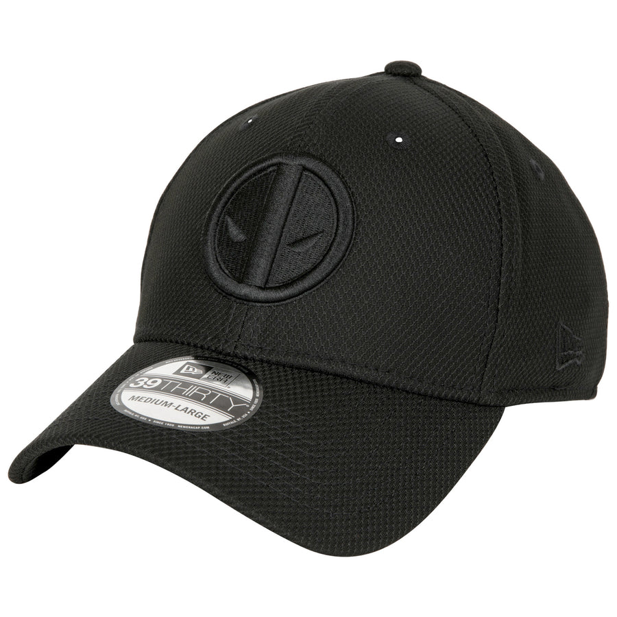 Deadpool Logo Black on Black Colorway  Era 39Thirty Fitted Hat Image 1