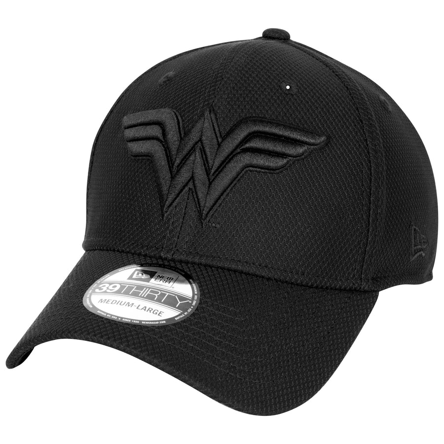 Wonder Woman Logo Black on Black Colorway  Era 39Thirty Fitted Hat Image 1