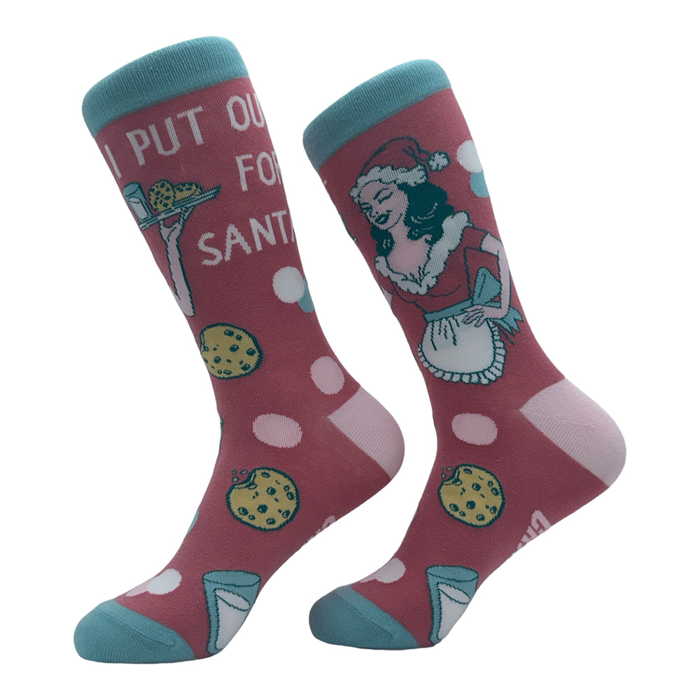 Womens I Put Out For Santa Socks Funny Xmas Sexual Innuendo Milk And Cookies Joke Footwear Image 2