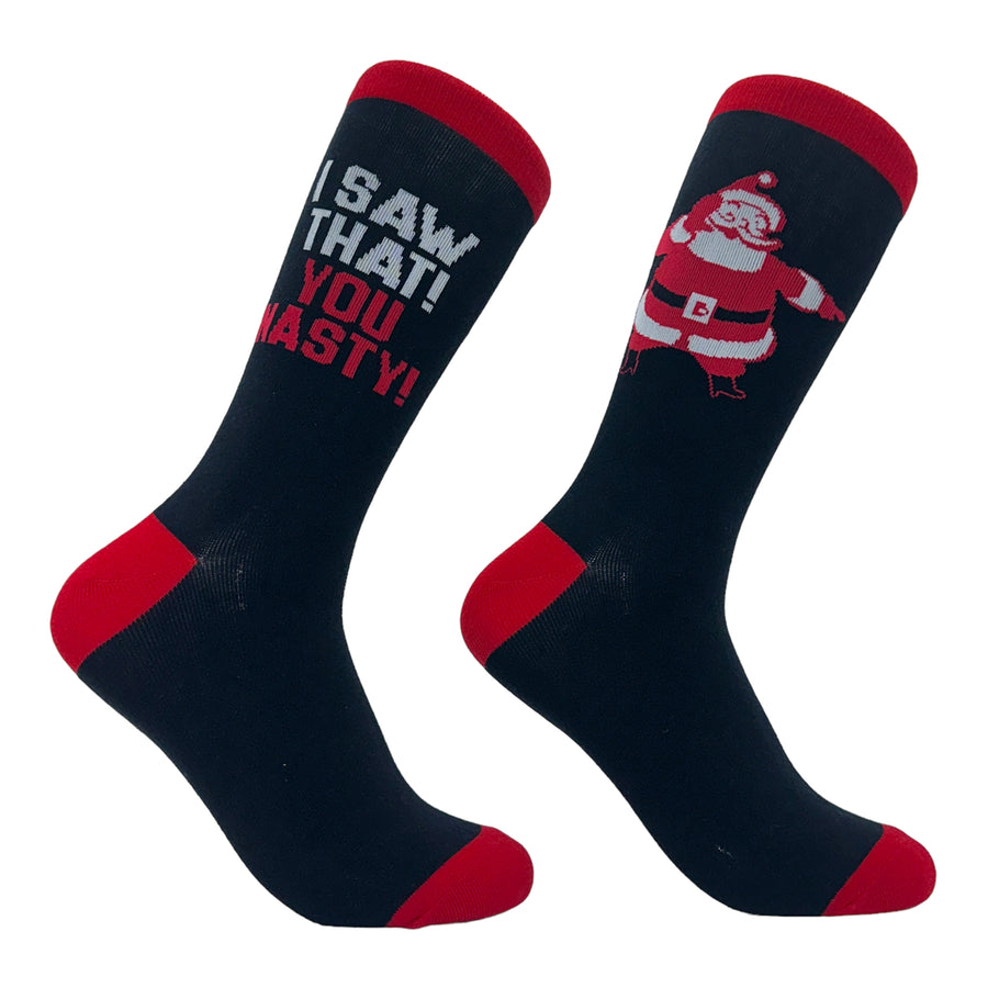 Womens I Saw That You Nasty Socks Funny Xmas Party Santa Claus Sees You Joke Footwear Image 1
