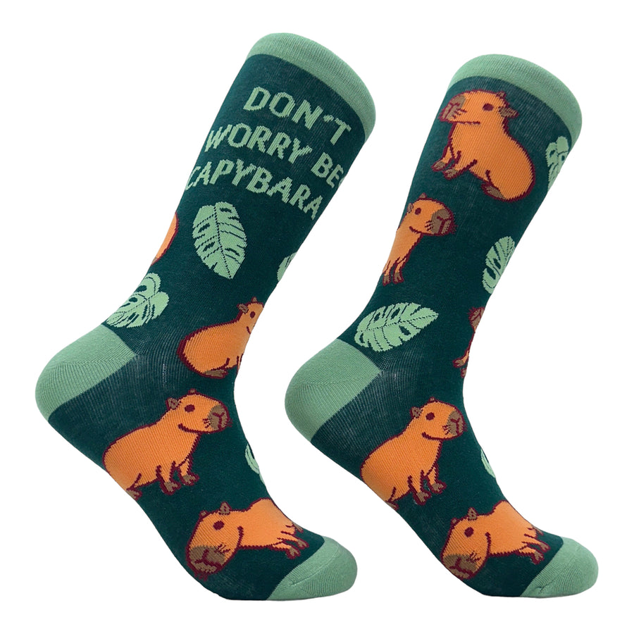 Womens Dont Worry Be Capybara Socks Funny Sarcastic Parody Lyrics Footwear Image 1