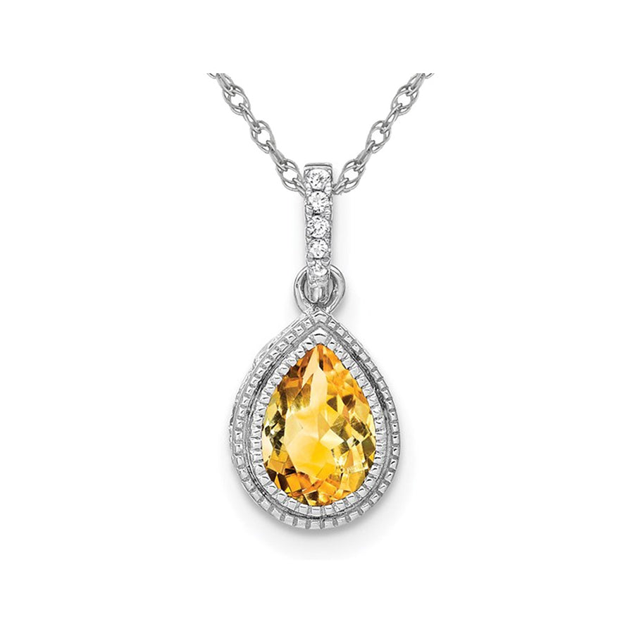 1.05 Carat (ctw) Pear Drop Citrine Pendant Necklace in 14K White Gold with Diamonds Image 1