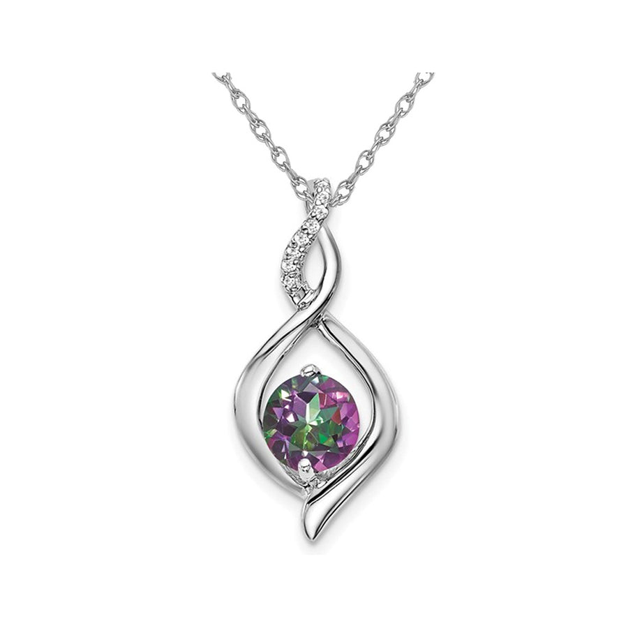 1.00 Carat (ctw) Mystic-Fire Topaz Drop Infinity Pendant Necklace in 14k White Gold with Chain Image 1