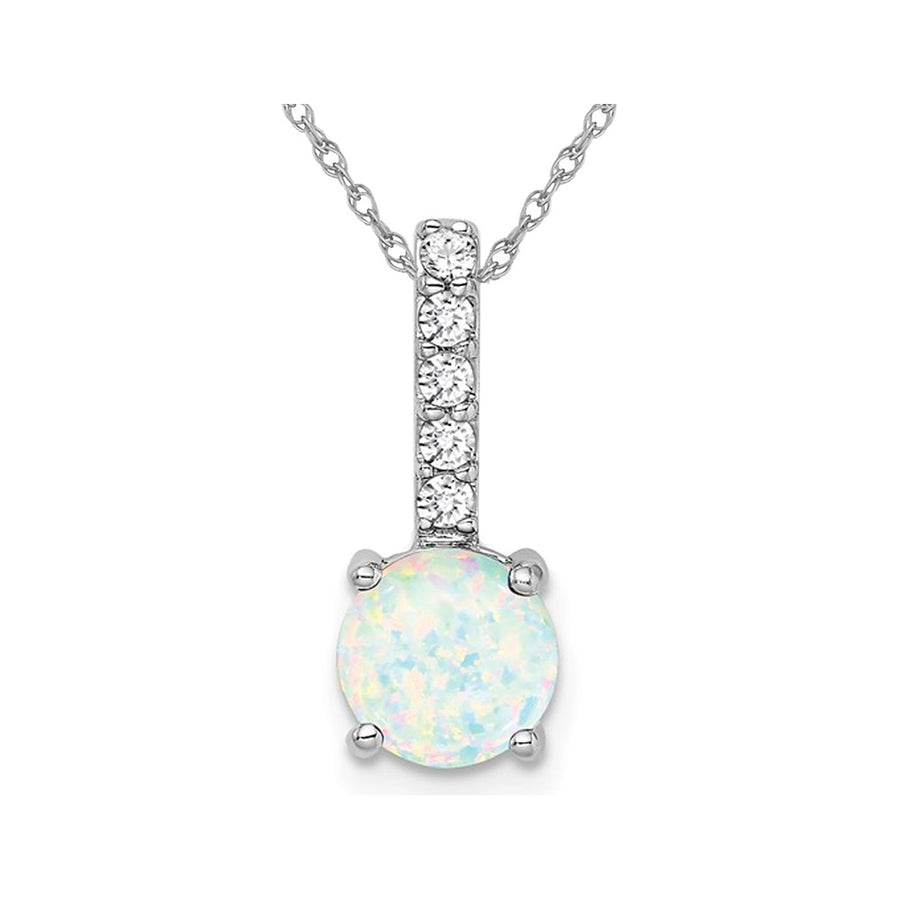 1.25 Carat (ctw) Lab-Created Opal Pendant Necklace in 14K White Gold Sterling with Chain with Diamonds Image 1