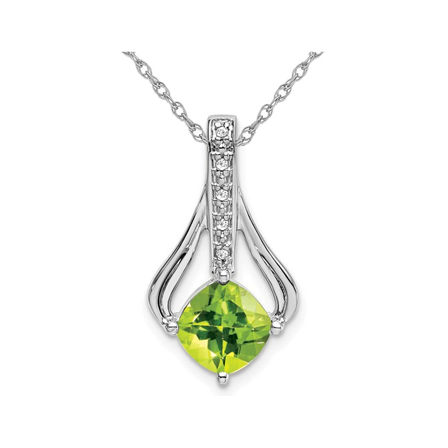 1.30 Carat (ctw) Cushion-Cut Peridot Pendant Necklace in 14K White Gold with Chain Image 1