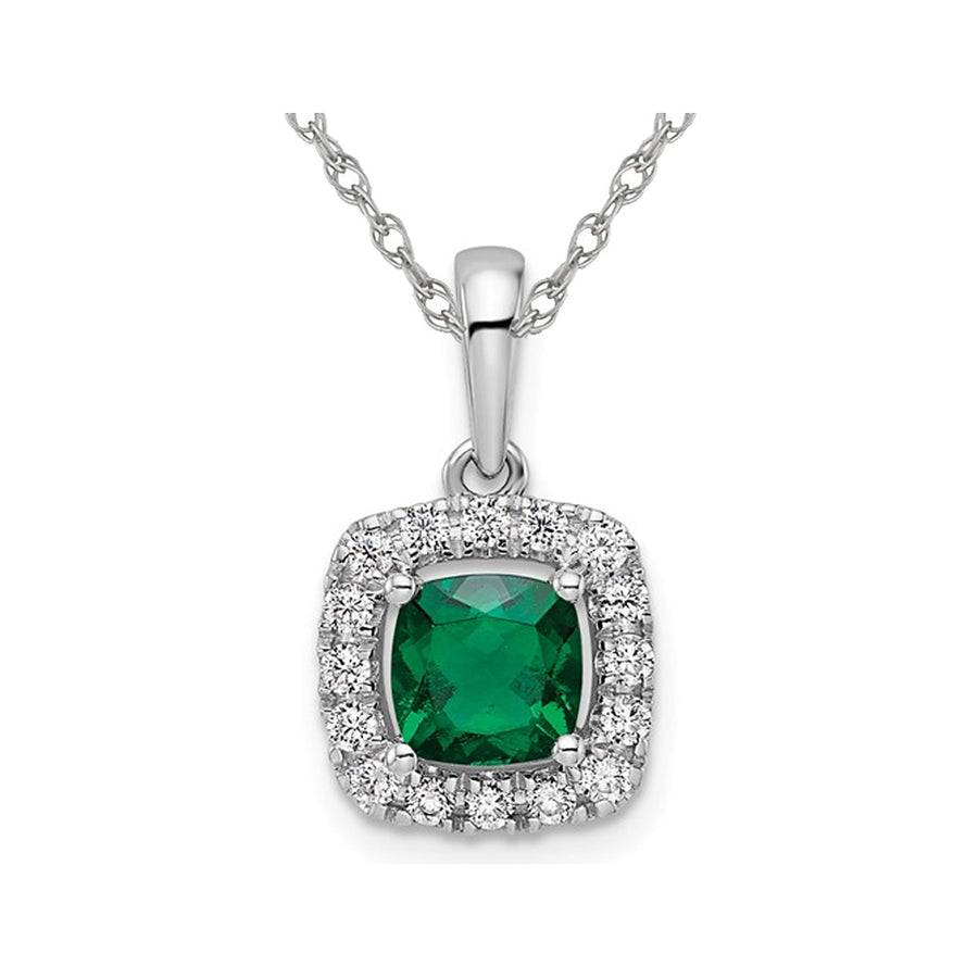 4/5 Carat (ctw) Lab-Created Emerald Halo Pendant Necklace in 14K White Gold with Chain with Lab-Grown Diamonds Image 1