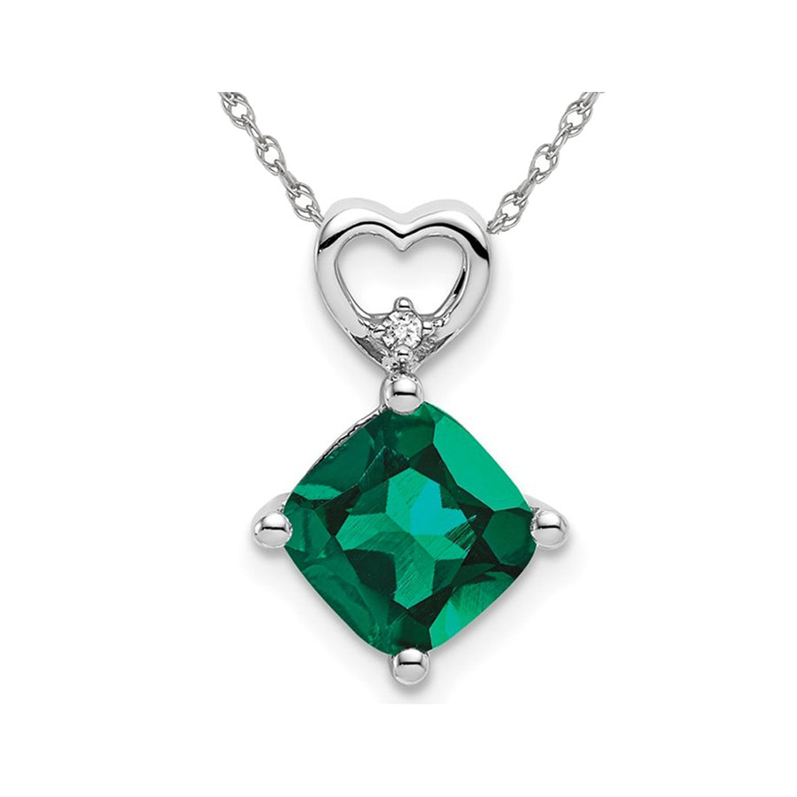 1.60 Carat (ctw) Lab-Created Emerald Heart Pendant Necklace in 14K White Gold r with Chain Image 1