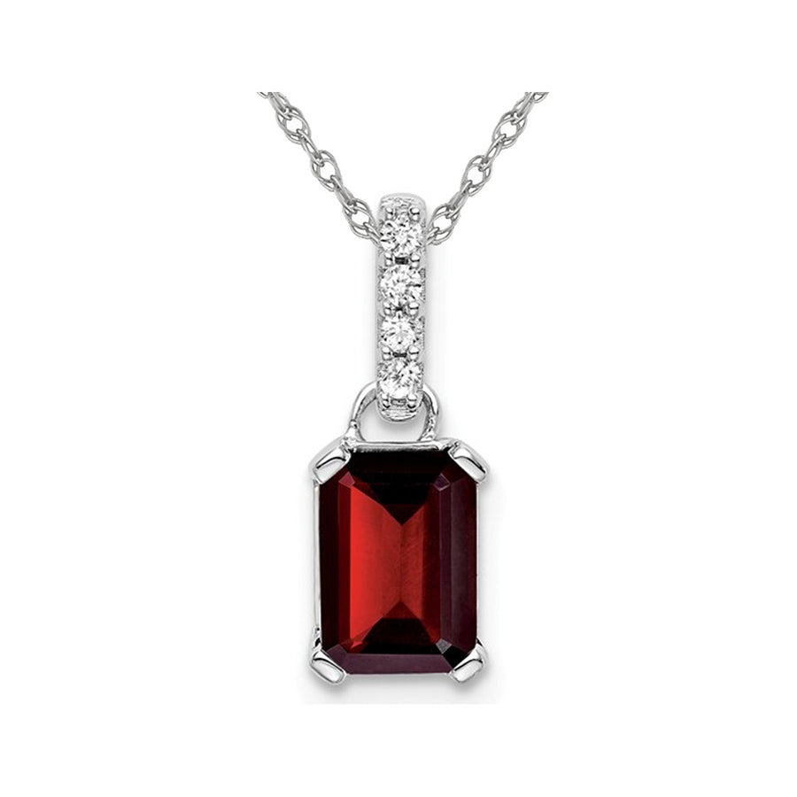 1.25 Carat (ctw) Emerald Cut Garnet Pendant Necklace in 10K White Gold with Chain Image 1