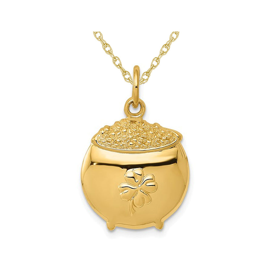 14K Yellow Gold Pot of Gold Charm Pendant Necklace with Chain Image 1