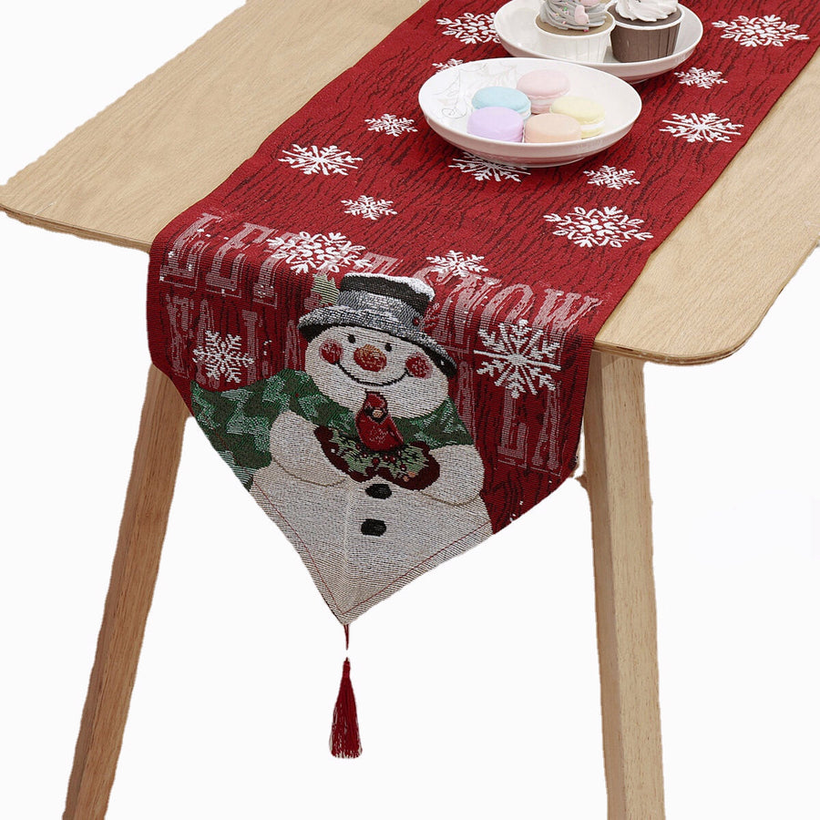 13"x 72" Christmas Table Runner Snowman Snowflake Tablecloth Holiday Party Home for Dining Room Image 1