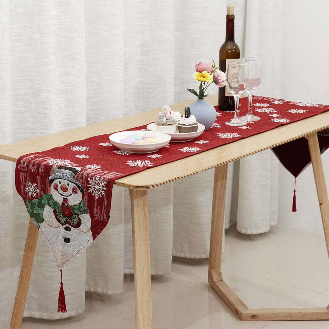 13"x 72" Christmas Table Runner Snowman Snowflake Tablecloth Holiday Party Home for Dining Room Image 4