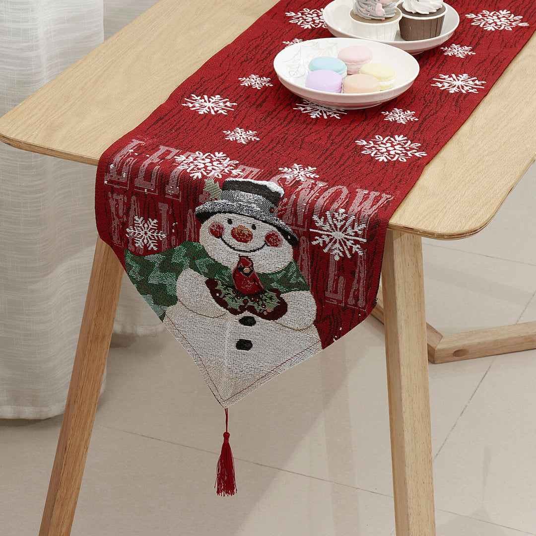 13"x 72" Christmas Table Runner Snowman Snowflake Tablecloth Holiday Party Home for Dining Room Image 8