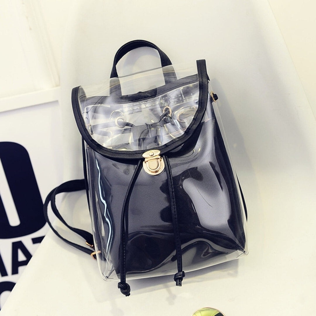 2 in 1 Clear Girl Transparent Fashison Backpack Satchel Women Jelly Beach Tote School Image 3