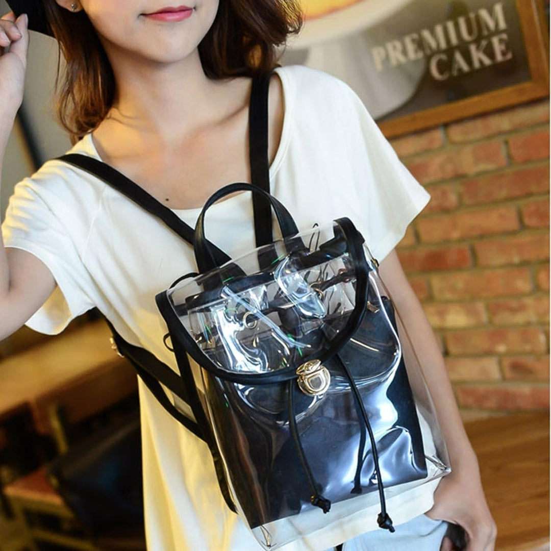 2 in 1 Clear Girl Transparent Fashison Backpack Satchel Women Jelly Beach Tote School Image 4