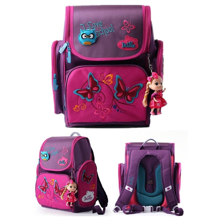 18L Girls Kids Cartoon School Bag Reflective Safety Waterproof Children Backpack With Doll Pendant Image 4