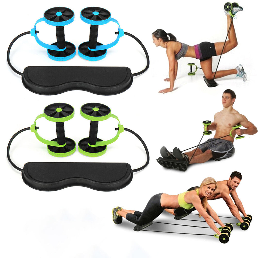 2 In 1 Abdominal Wheel Roller Resistance Bands Fitness Muscle Training Double Wheel Strength Exercise Tools Image 2