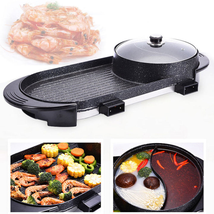2 In 1 Multifunction Electric Grill Non-Stick Non-Smoke Hot Pot Barbecue 1800W Image 4