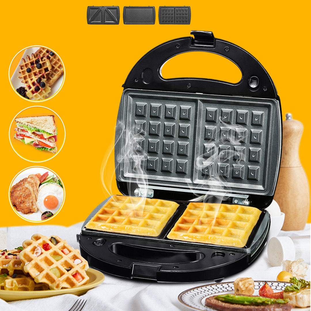 220V 750W Multifunction3 in 1 Breakfast Machine Sandwiches Waffles Panini Toast Maker Non-Stick Coated Baking Sheet Image 7