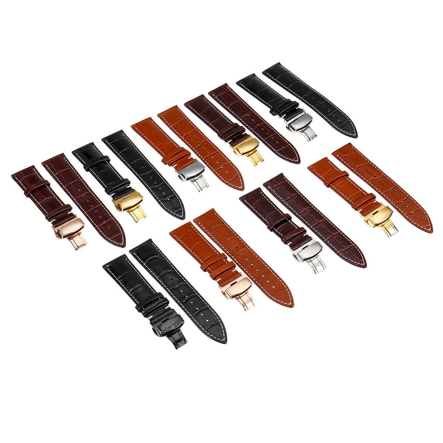22mm Genuine Leather Watch Band Strap Kit Butterfly Deployment Clasp Image 1