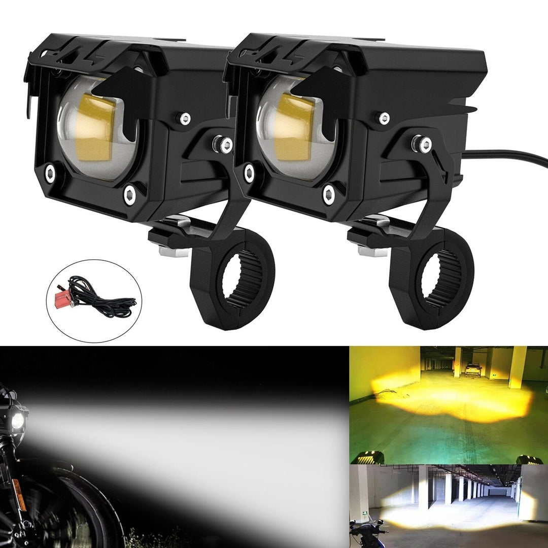 2Pcs Motorcycle LED Auxiliary Hi/Lo Beam Strobe Double Colors Fog Light Aluminum Alloy Safety Driving Spot Lamp Image 9