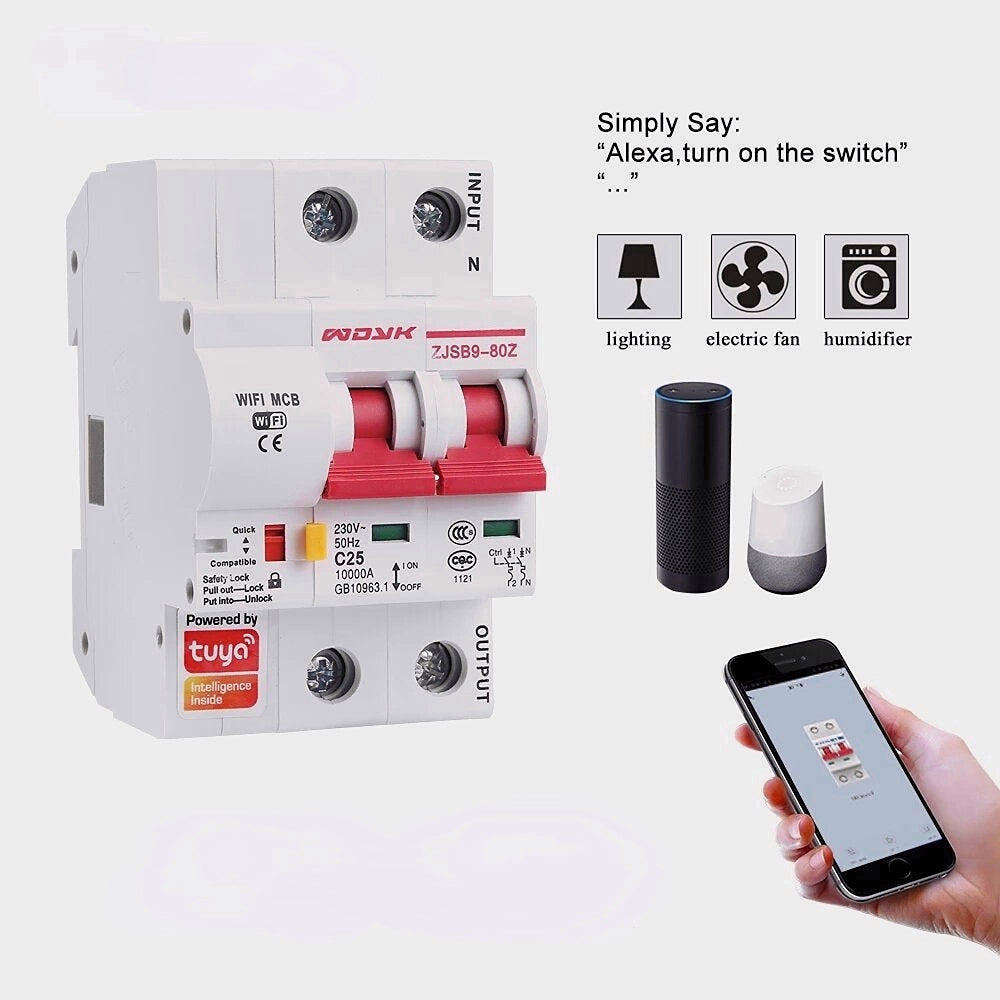2P WiFi Smart Circuit Breaker Overload Short-circuit Protection Works with Alexa Google Home Image 2