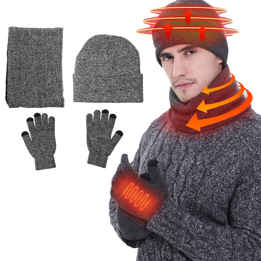 3 IN 1 Winter Beanie Hat Knitted Scarf Set Cap+Touch Screen Ski Thick Gloves Image 1