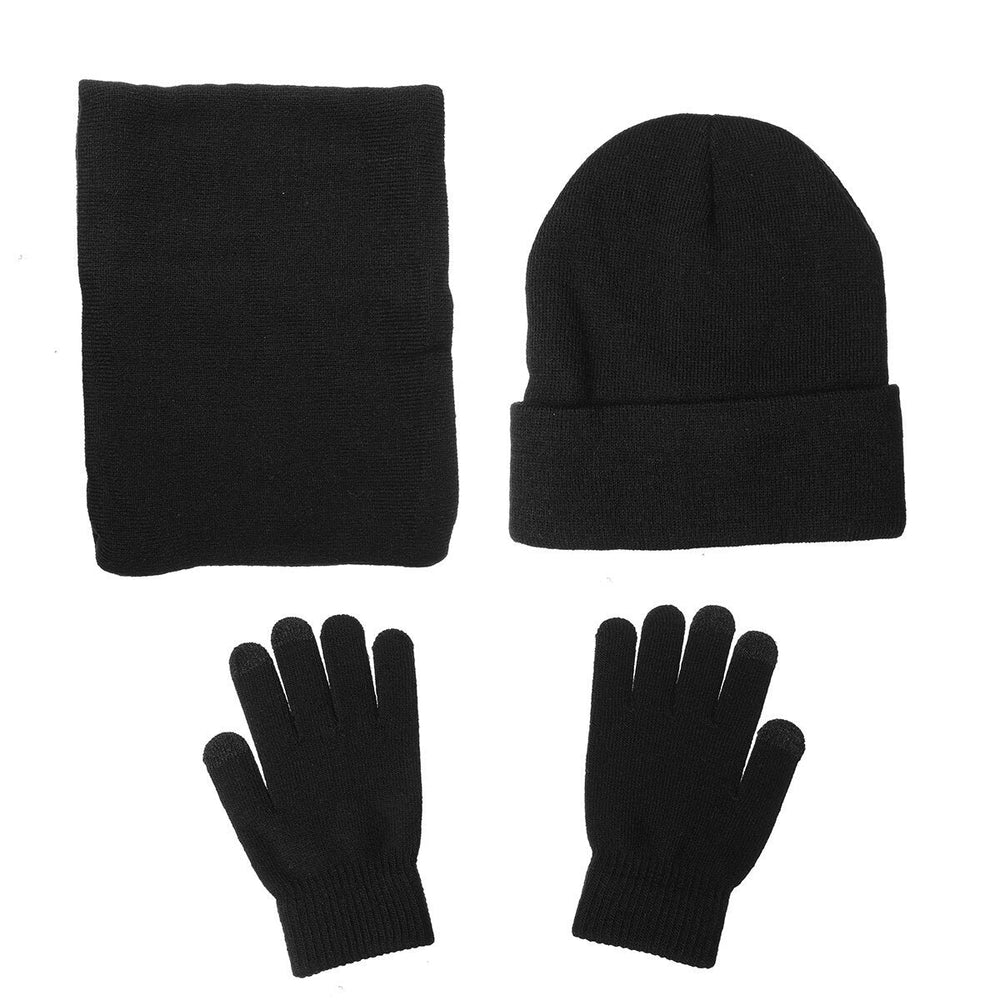 3 IN 1 Winter Beanie Hat Knitted Scarf Set Cap+Touch Screen Ski Thick Gloves Image 2