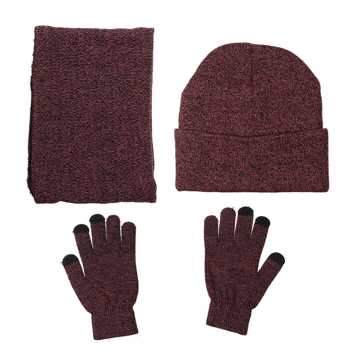 3 IN 1 Winter Beanie Hat Knitted Scarf Set Cap+Touch Screen Ski Thick Gloves Image 3