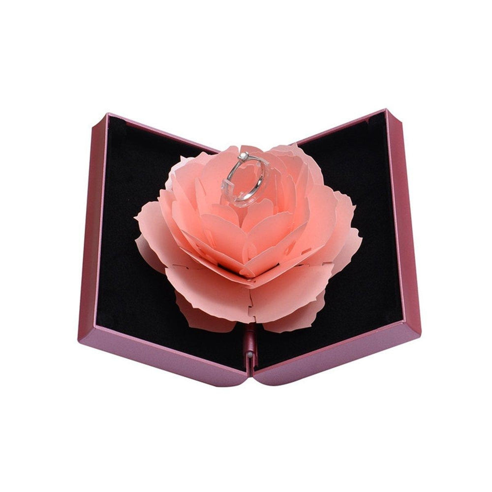 3D Folding Rotating Rose Ring Box Birthday Valentines Day Jewelry Display Image 2