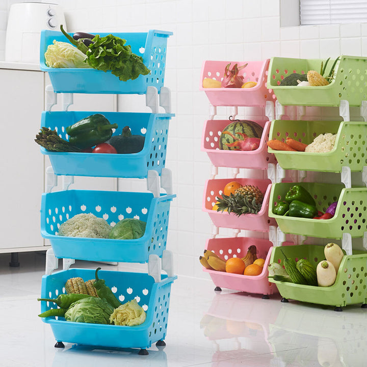 4 Tiers Plastic Stacked Storage Basket Fruit Vegetables Holders Shelf Rack Store for Kitchen Tools Image 3