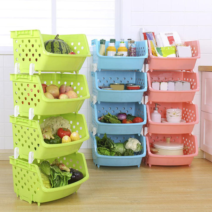 4 Tiers Plastic Stacked Storage Basket Fruit Vegetables Holders Shelf Rack Store for Kitchen Tools Image 4