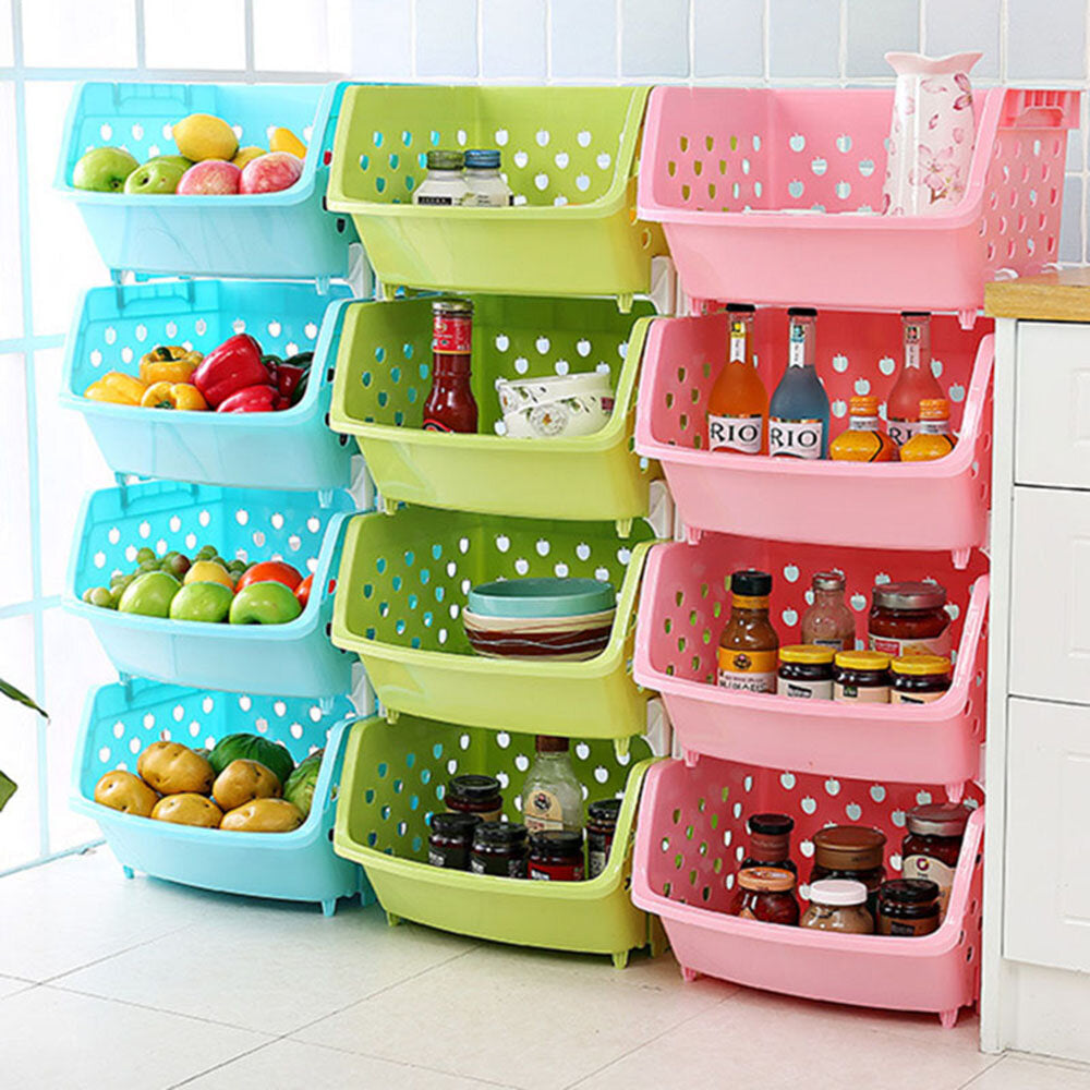 4 Tiers Plastic Stacked Storage Basket Fruit Vegetables Holders Shelf Rack Store for Kitchen Tools Image 4