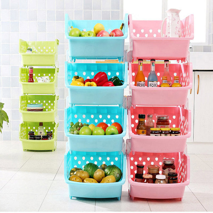 4 Tiers Plastic Stacked Storage Basket Fruit Vegetables Holders Shelf Rack Store for Kitchen Tools Image 6