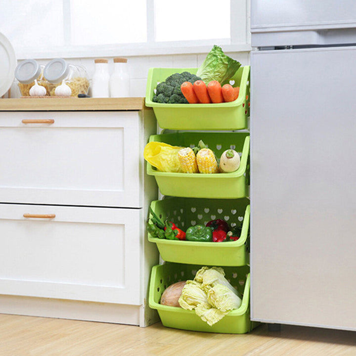 4 Tiers Plastic Stacked Storage Basket Fruit Vegetables Holders Shelf Rack Store for Kitchen Tools Image 8