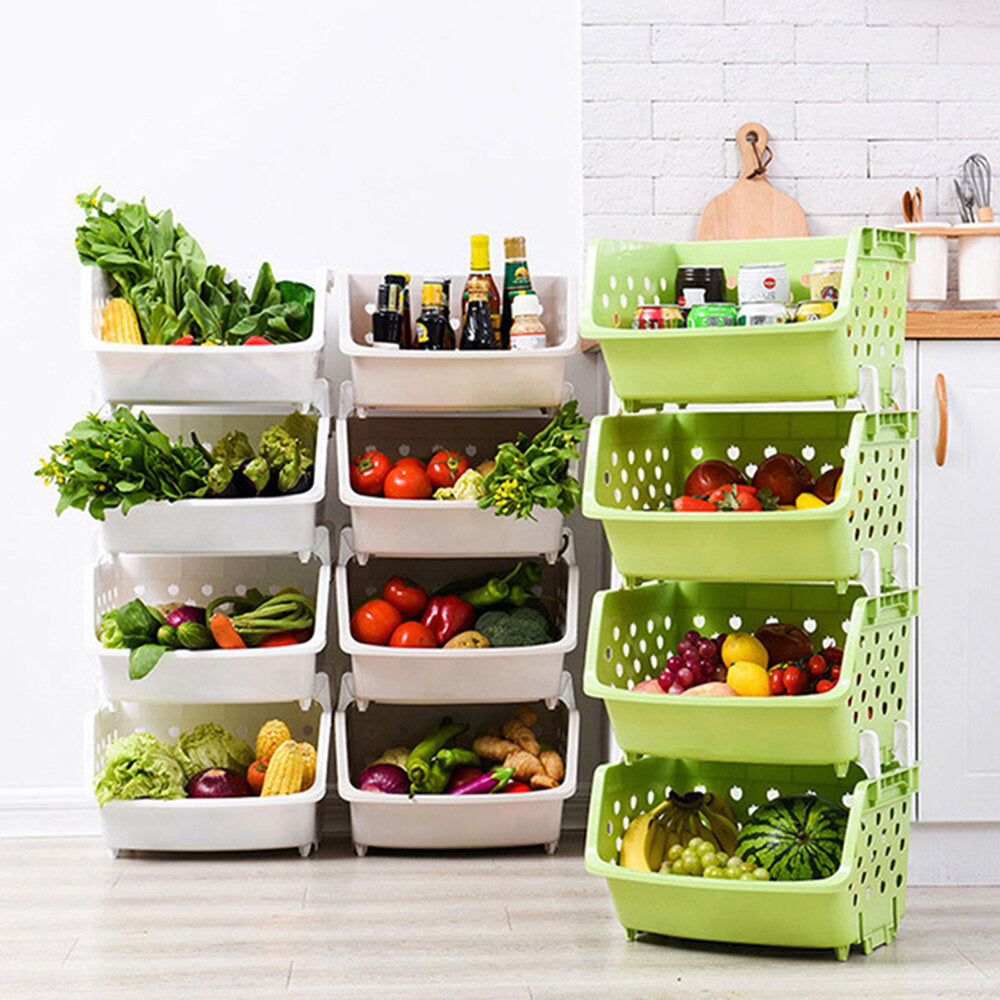 4 Tiers Plastic Stacked Storage Basket Fruit Vegetables Holders Shelf Rack Store for Kitchen Tools Image 9
