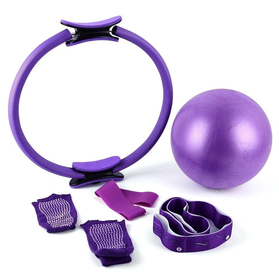 5pcs Yoga Exercise Set 16.5 Inch Pilates Ring Circle Ball Resistance Loop Band Stretch Strap Anti-skid Socks Image 1