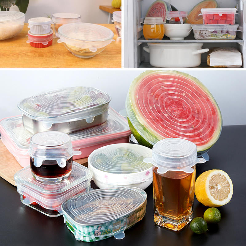 6 PCS Silicone Kitchen Storage Container Lid Multi Function Stretchable Food Keeping Case Cover Image 2
