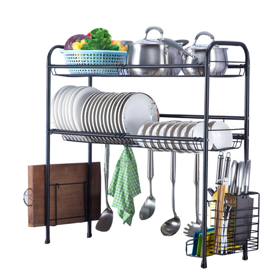 60/70/80/90cm 304 Stainless Steel Rack Shelf Double Layers Storage for Kitchen Dishes Arrangement Image 1