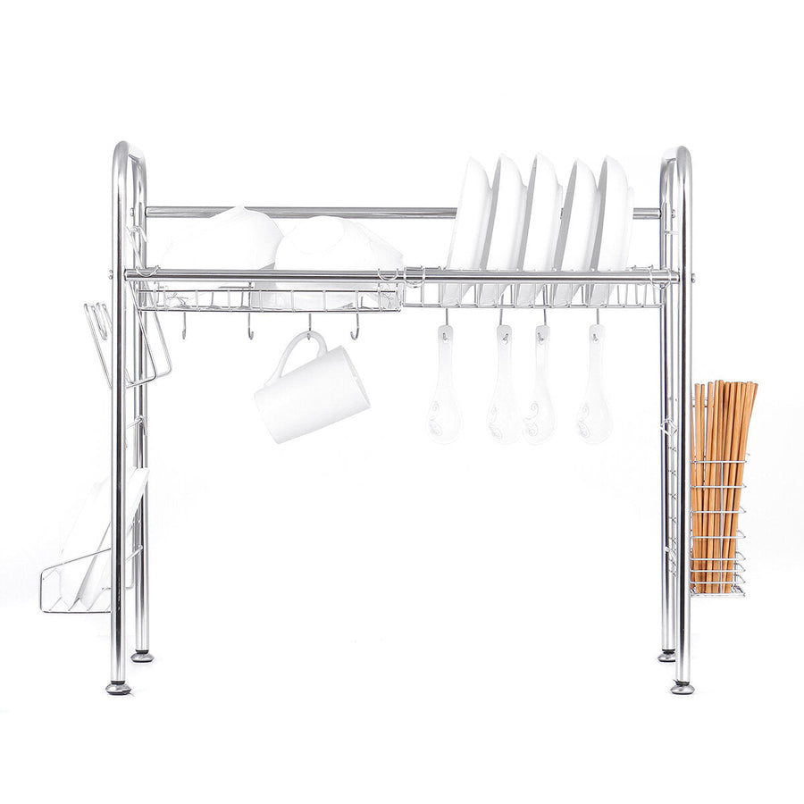 64/74/84cm Double Layer Stainless Steel Rack Shelf Storage for Kitchen Dishes Arrangement Image 1