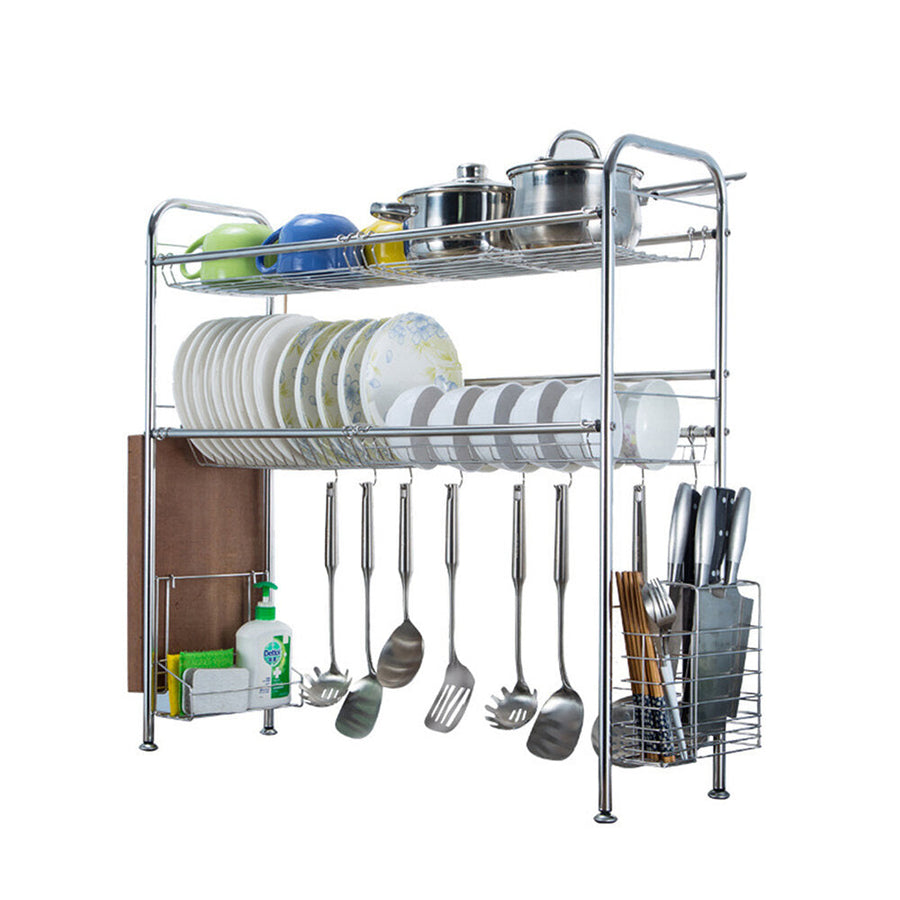 64/74/84/94cm Stainless Steel Rack Shelf Double Layers Storage for Kitchen Dishes Arrangement Image 1