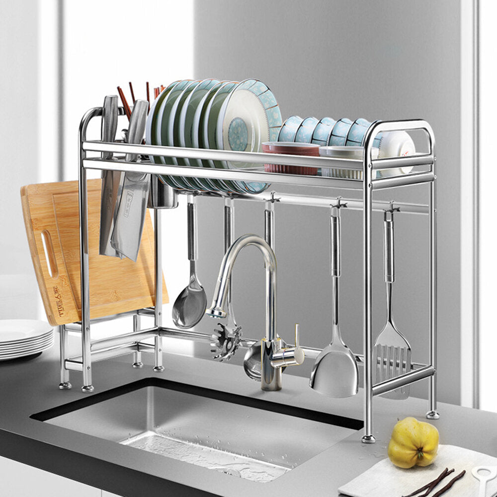 66cm/91cm Stainless Steel Over Sink Dish Drying Rack Storage Multifunctional Arrangement for Kitchen Counter Image 2